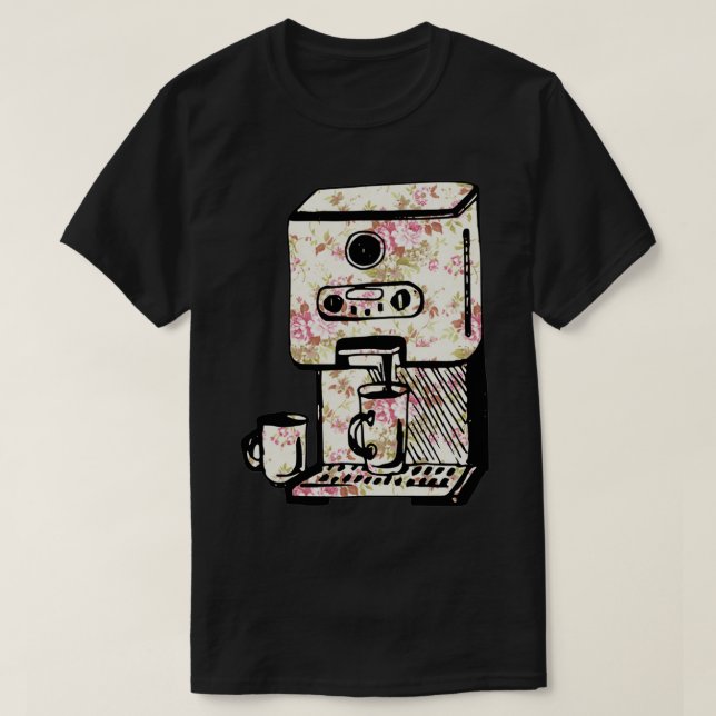 Camiseta Máquina de café floral (Diseño del anverso)