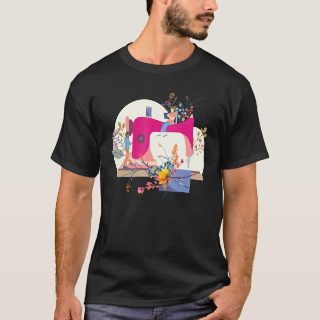 Camiseta Máquina de coser floral Seamstress Sew Quilter Sew (Anverso)