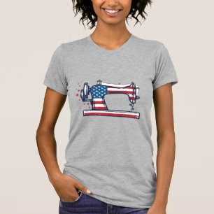 Camiseta Máquina de coser patriótica grabado vintage Vector