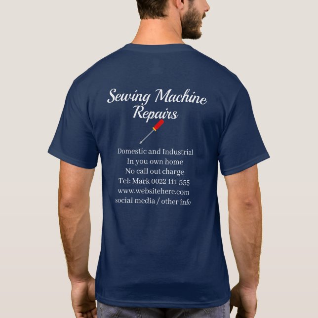 Camiseta Máquina de costura repara negocios (Reverso)
