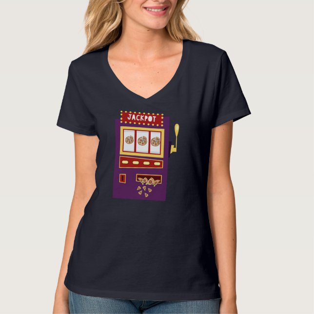 Camiseta Máquina tragamonedas Pizza Jackpot Gracioso Juego  (Anverso)