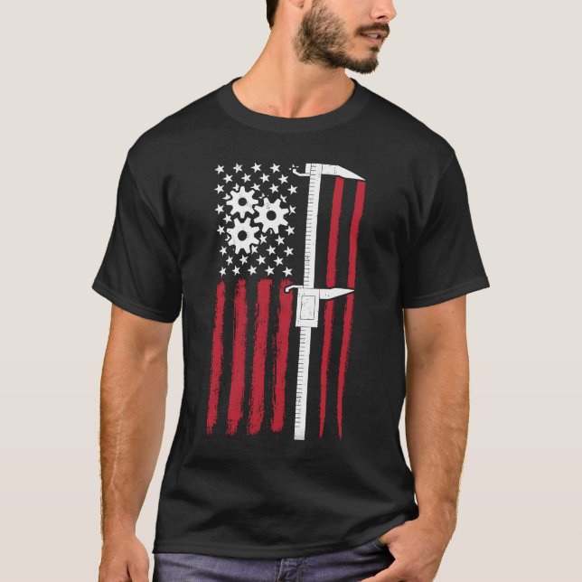 Camiseta Maquinaria Calibre Mecanismos de Bandera Americana (Anverso)