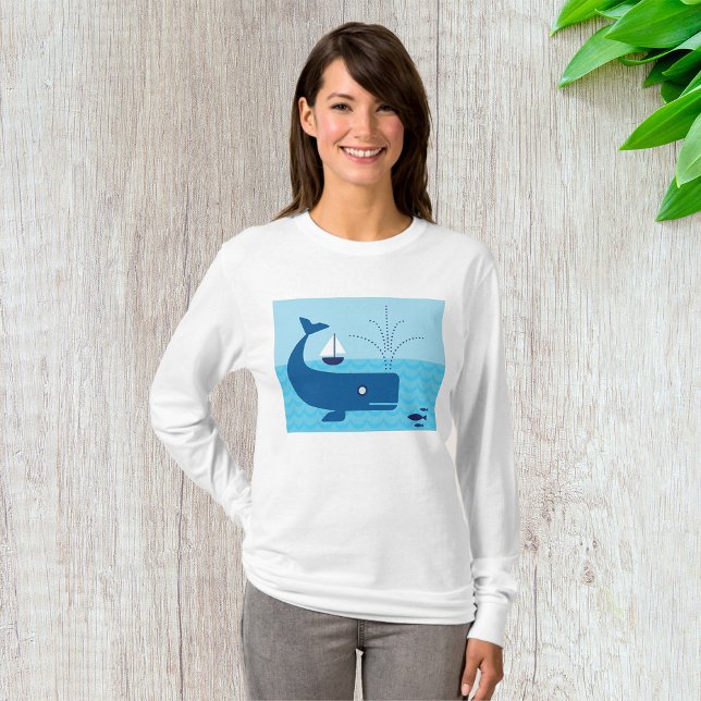 Camiseta Mar Azul de ballena náutica y velero (Subido por el creador)
