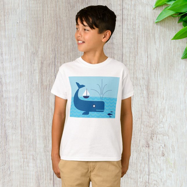 Camiseta Mar Azul de ballena náutica y velero (Subido por el creador)