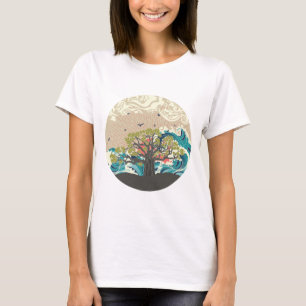 Camiseta Mar de la puesta del sol y árbol del baobab
