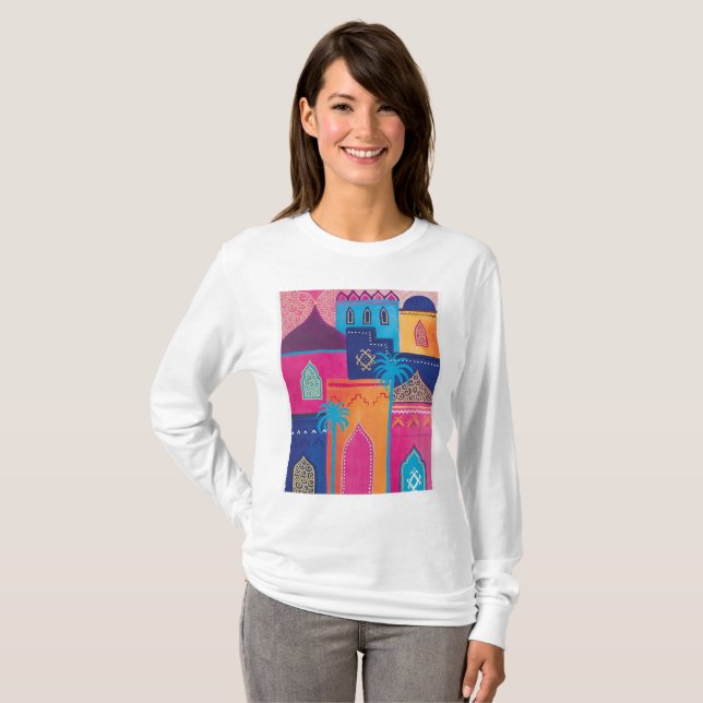 Camiseta marakech hermosa ciudad marroquí pintar manga larg (Anverso completo)