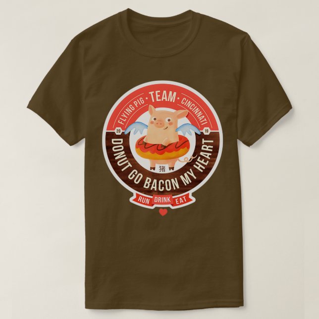 Camiseta Maratón de Cerdo Volador Cincinnati Donut Go Bacon (Diseño del anverso)