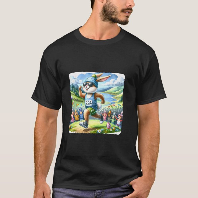 Camiseta Maratón de Conejo Corriendo Con Paisaje Escénico E (Anverso)