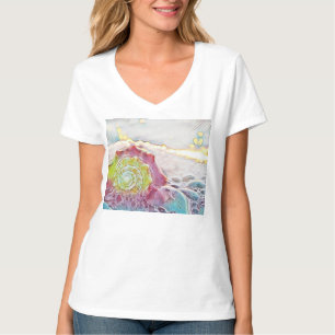 Camiseta Maravillas amarillas y azules rosadas acuarela pin