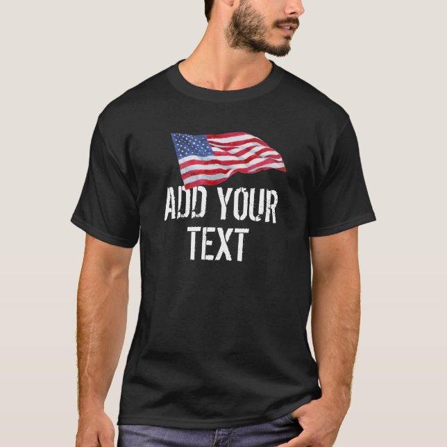 Camiseta Marca estadounidense "Agregar tu texto" (Anverso)