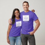 Camiseta Marca personalizado Purple Business Name y Logo<br><div class="desc">La camisa morada personalizado presenta el diseño del logotipo profesional de su empresa, junto con la redacción de su nombre comercial, lema, sitio web, ubicación u otra información que se puede personalizar. Simplemente agregue el logotipo de su empresa al espacio de imagen de marcador de posición redondo blanco y rellene...</div>