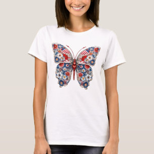 CAMISETA MARCA Y FLORES AZULES BLANCOS PATRIOTAS