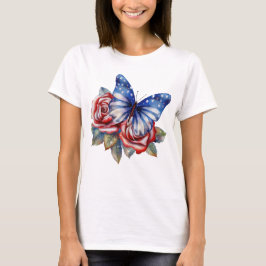 CAMISETA MARCA Y FLORES AZULES BLANCOS PATRIOTAS