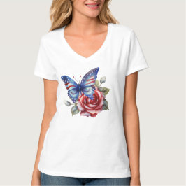 CAMISETA MARCA Y FLORES AZULES BLANCOS PATRIOTAS