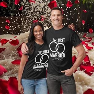 Camiseta Marcado sólo boda casado arte palabra añadir fecha