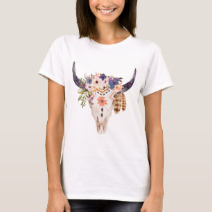 Camiseta Marcas y flores tribales del cráneo de la vaca del