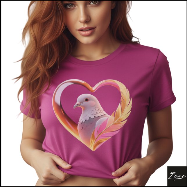 Camiseta Marco de corazón de paloma gráfico de pluma neón (Sample design. Several style are available to choose from, with the option to add a name & color.
)