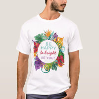 Marco de corona tropical colorida con cita Be Happ