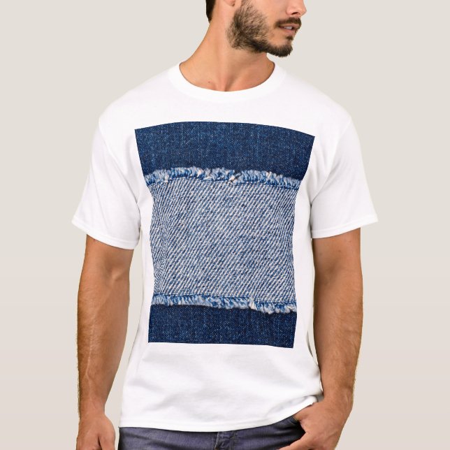 Camiseta Marco de jeans azules de denim con bordes. (Anverso)