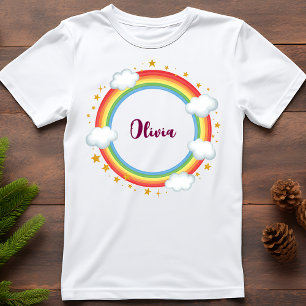 Camiseta Marco de nombre de arcoíris para niñas