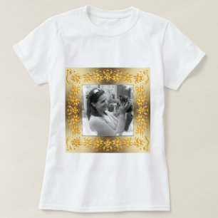 Camiseta marco de oro retro floral. Su foto