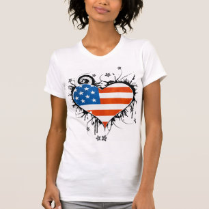 Camiseta Marco floral sucio del corazón de la bandera de