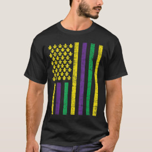 Camiseta Mardi Gra Funny Yellow Púrpura EEUU Flag Jester