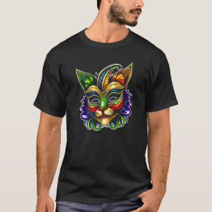 Camiseta Mardi Gras 2023 Carnaval Colorido Gato Risueño Ma