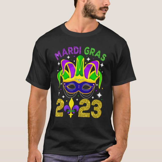 Camiseta Mardi Gras 2023 Máscara Masajes Hombres Chicas 1 (Anverso)