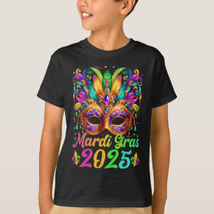 Camiseta Mardi Gras 2025 Mask Feathers Mardi Gras Family Co