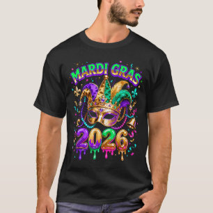 Camiseta Mardi Gras 2026 Squad Máscara de Carnaval Diseño d