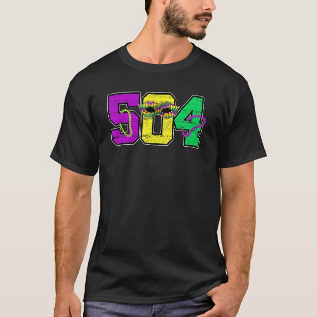 Camiseta Mardi Gras 504 Nola New Orleans Louisiana LA Beads (Anverso)