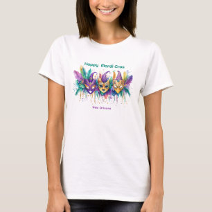 Camiseta 💚 💜 💛 Mardi Gras acuarela Masked Mischief Maker