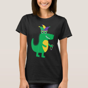 Camiseta Mardi Gras Alligator Beads And Blings Jester Gorra