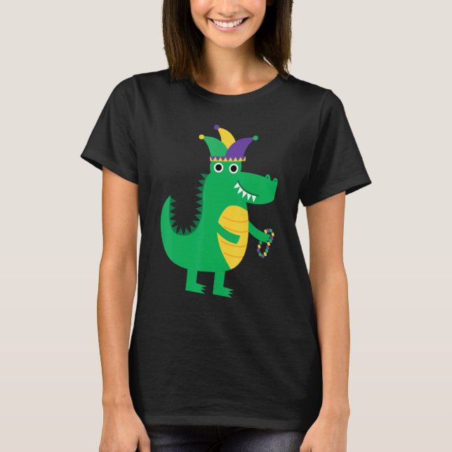 Camiseta Mardi Gras Alligator Beads And Blings Jester Gorra (Anverso)