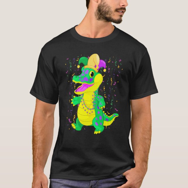 Camiseta Mardi Gras alligator with Jester Carnival for kids (Anverso)