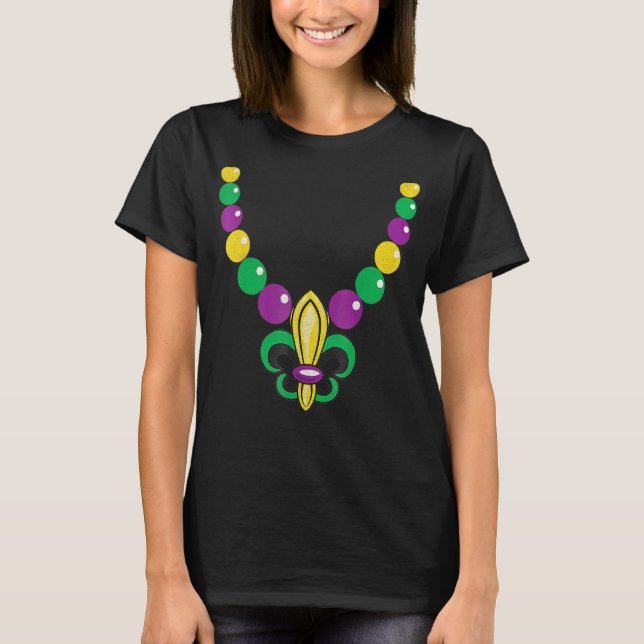 Camiseta Mardi Gras Beads Fleur De Lis Carniers Mujeres (Anverso)