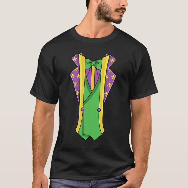 Camiseta Mardi Gras Bebiendo Chaqueta Falsa Fleur De Lis (Anverso)