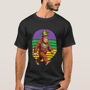 Camiseta Mardi Gras Bigfoot Sombrero de Bufón Cuentas Desfi