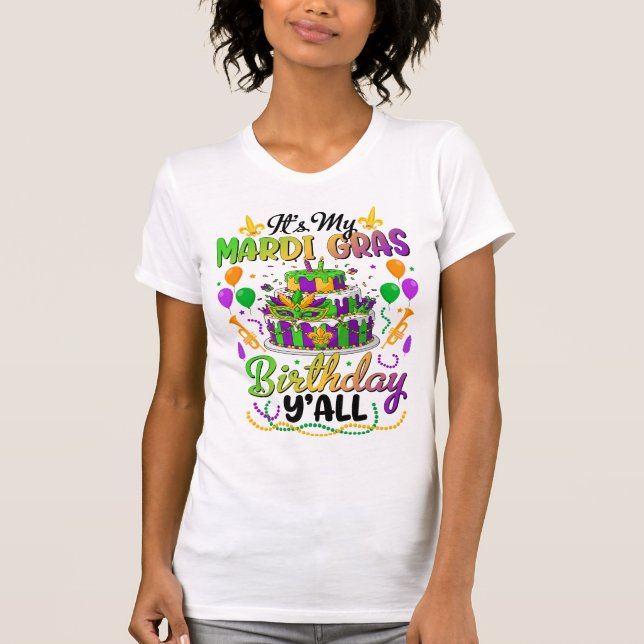 Camiseta Mardi Gras Birthday Cake Masquerade Party (Anverso)