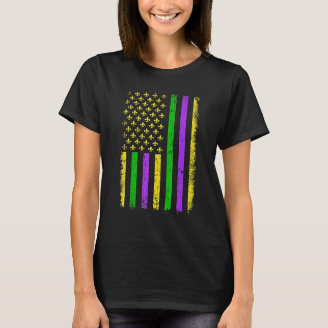 Camiseta Mardi Gras Carnivals American US Flag Funny Festiv (Anverso)