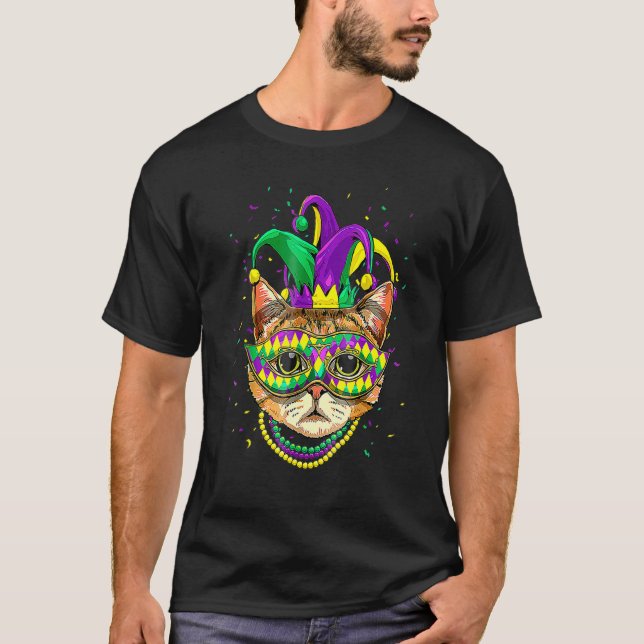 Camiseta Mardi Gras Cat Mask Funny Carnival Parade Party Ca (Anverso)