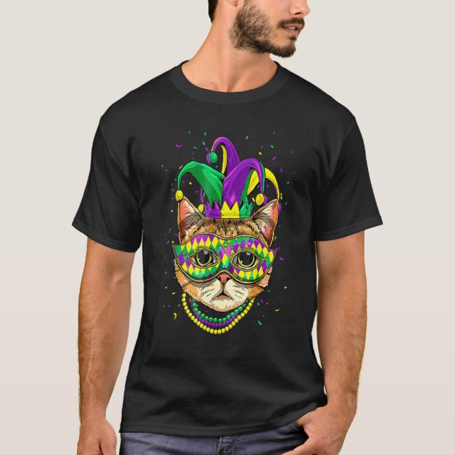Camiseta Mardi Gras Cat Mask Funny Carnival Parade Party Ca (Anverso)