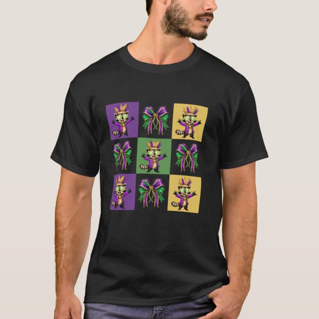 Camiseta Mardi Gras Coquette Bow Raccoon Trash Panda Hombre (Anverso)