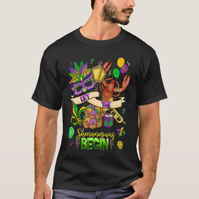 Camiseta Mardi Gras Crawfish Jester Beads Let Shenanigans B (Anverso)