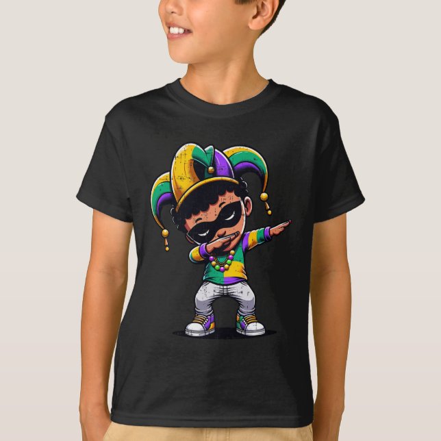 Camiseta Mardi Gras Dabbing Boy Black Funny Set Jester H (Anverso)
