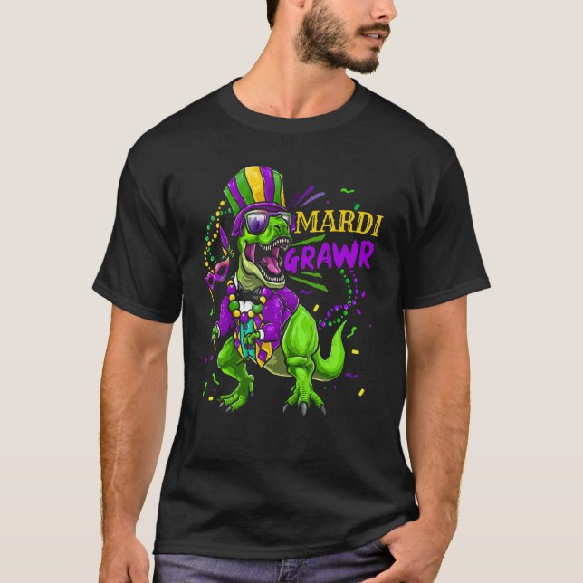 Camiseta Mardi Gras Dabbing Rex Dinosaur Mardi Grawr Bead C (Anverso)