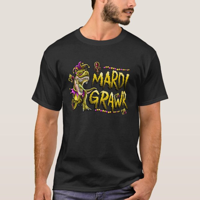 Camiseta Mardi Gras Dabbing Rex Dinosaur Mardi Grawr Bead C (Anverso)