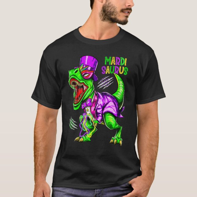 Camiseta Mardi Gras Dabbing Rex Dinosaur Mardi Grawr Bead C (Anverso)