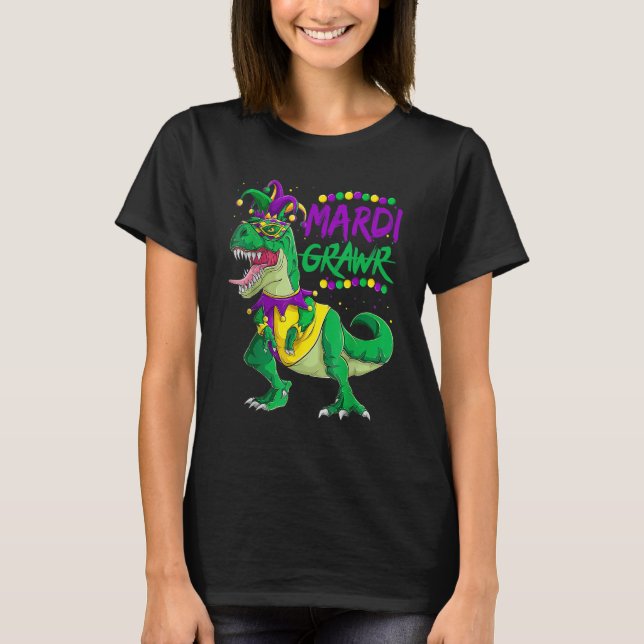 Camiseta Mardi Gras Dabbing Rex Dinosaur Mardi Grawr Bead C (Anverso)